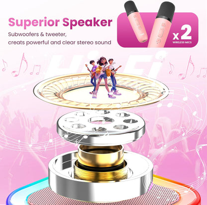 Karaoke Machine for Kids Adults, Portable Bluetooth Mini Karaoke Microphone Singing Speaker Karaoke Player with 2 Wireless Mic Toys for All Smartphones,Birthday, Family,Home Party (Purple)