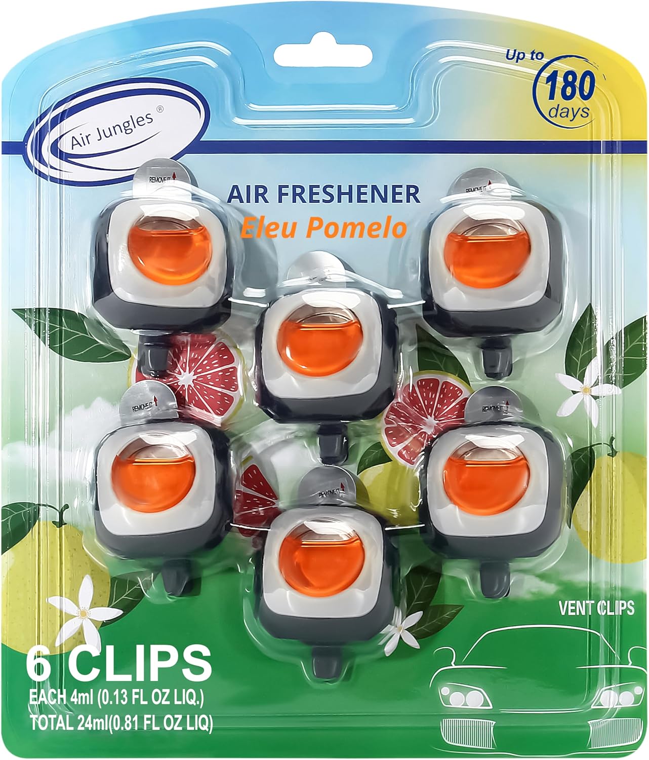 Air Jungles New Car Scent Car Air Freshener Clip, 6 Car Freshener Vent Clips, 4ml Each, Long Lasting Air Freshener for Car, Up to 180 Days Car Refresher Odor Eliminator