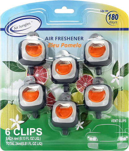 Air Jungles New Car Scent Car Air Freshener Clip, 6 Car Freshener Vent Clips, 4ml Each, Long Lasting Air Freshener for Car, Up to 180 Days Car Refresher Odor Eliminator