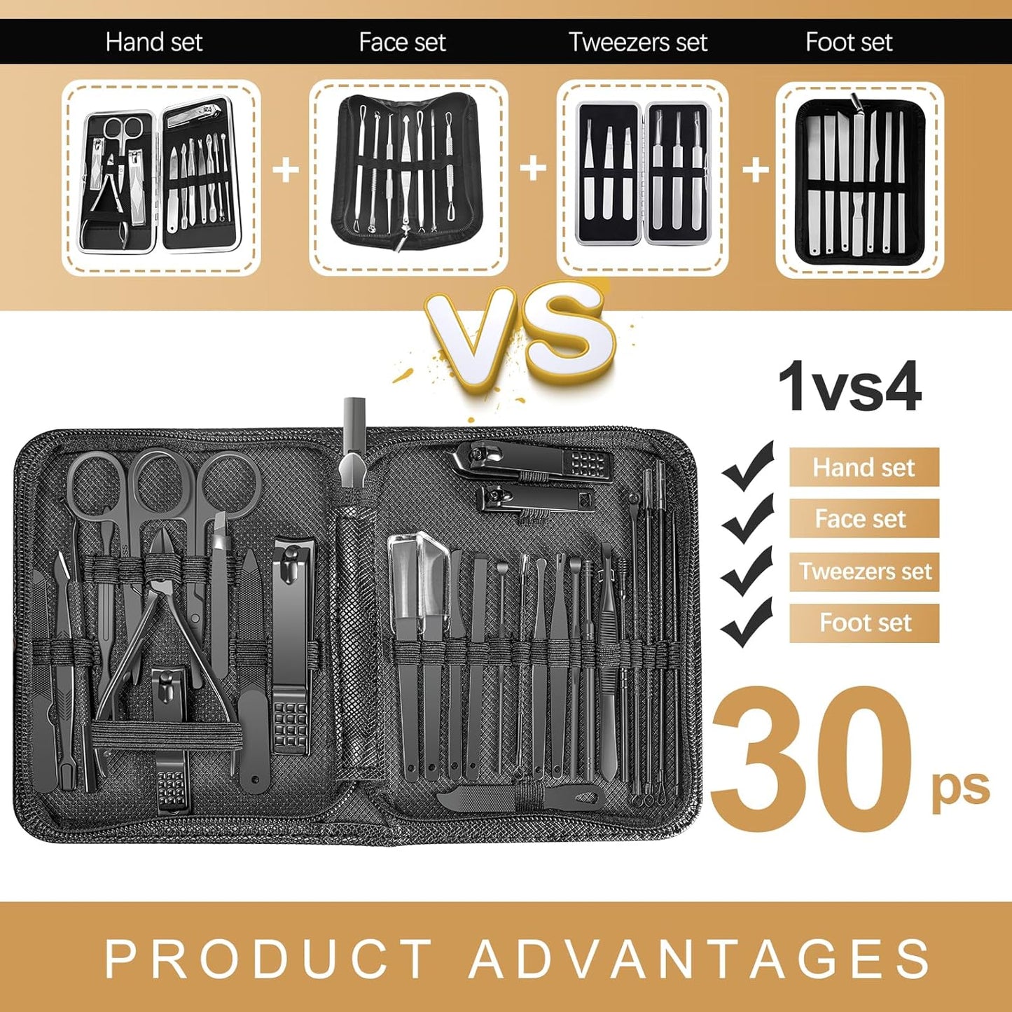 Manicure Set 30 in 1 Nail Clipper set, REDFLOW nail clippers, fingernail & toenail clippers, Manicure Tools, pedicure tools, Suitable for Travel Manicure Kit, Nail Set Kit With Everything Profe
