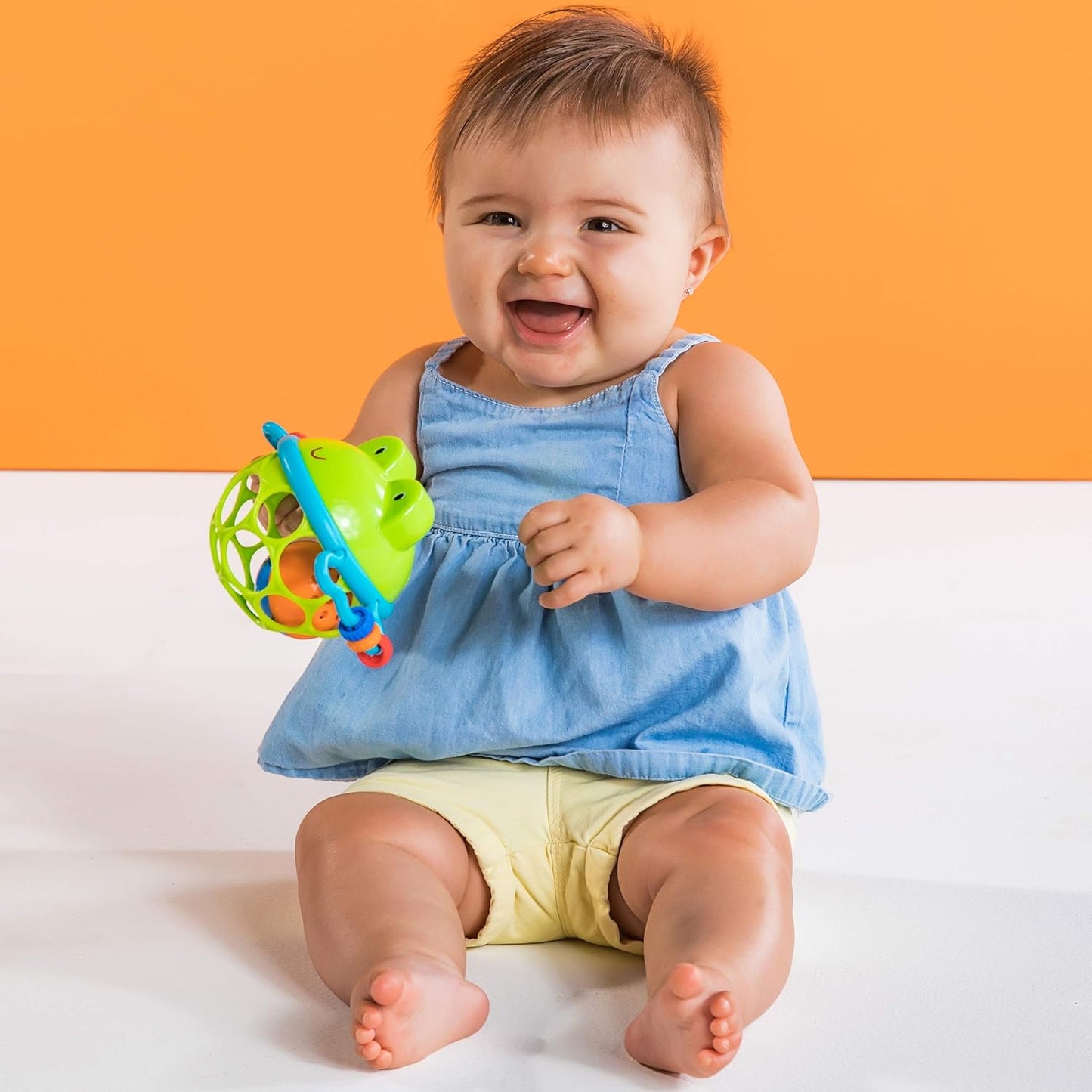 Bright Starts Oball Easy-Grasp Rattle BPA-Free Infant Toy in Teal, Age Newborn and up, 4 Inches