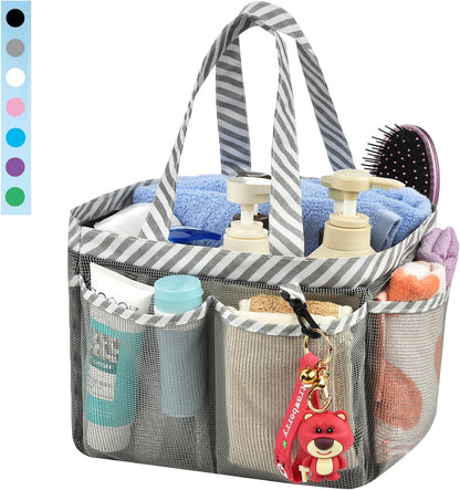 Mesh Shower Caddy Tote, Large College Dorm Bathroom Caddy Organizer with Key Hook and 2 Oxford Handles, Quick Hold, 8 Basket Pockets for Camp Gym