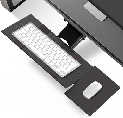KT1 Ergonomic Under-Desk Computer Keyboard Tray. Adjustable height angle negative tilt sliding pull out drawer platform swivels 360 slides office products furniture desktop accessories with mouse pad