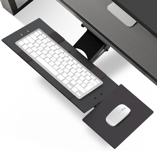 KT1 Ergonomic Under-Desk Computer Keyboard Tray. Adjustable height angle negative tilt sliding pull out drawer platform swivels 360 slides office products furniture desktop accessories with mouse pad