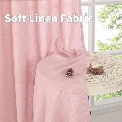 YoungsTex Natural Linen Curtains 84 Inch Long for Living Room Bedroom Grommet Top Light Filtering Privacy Linen Textured Window Semi Sheer Drapes, 2 Panels, 52x84 Inch, Natural