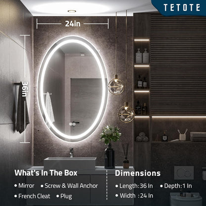TETOTE 28 Inch Round LED Bathroom Vanity Mirror, Anti-Fog Dimmable Lights IP54 Waterproof Circle Makeup Wall Mounted Mirror