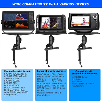 Velpaw 1.5" Ball Kayak Fish Finder Mount with Transducer Mounting Arm, Marine Electronic Mount Plate with Low Profile Track, Compatible with RAM Mounts, Scotty, Lowrance, Garmin