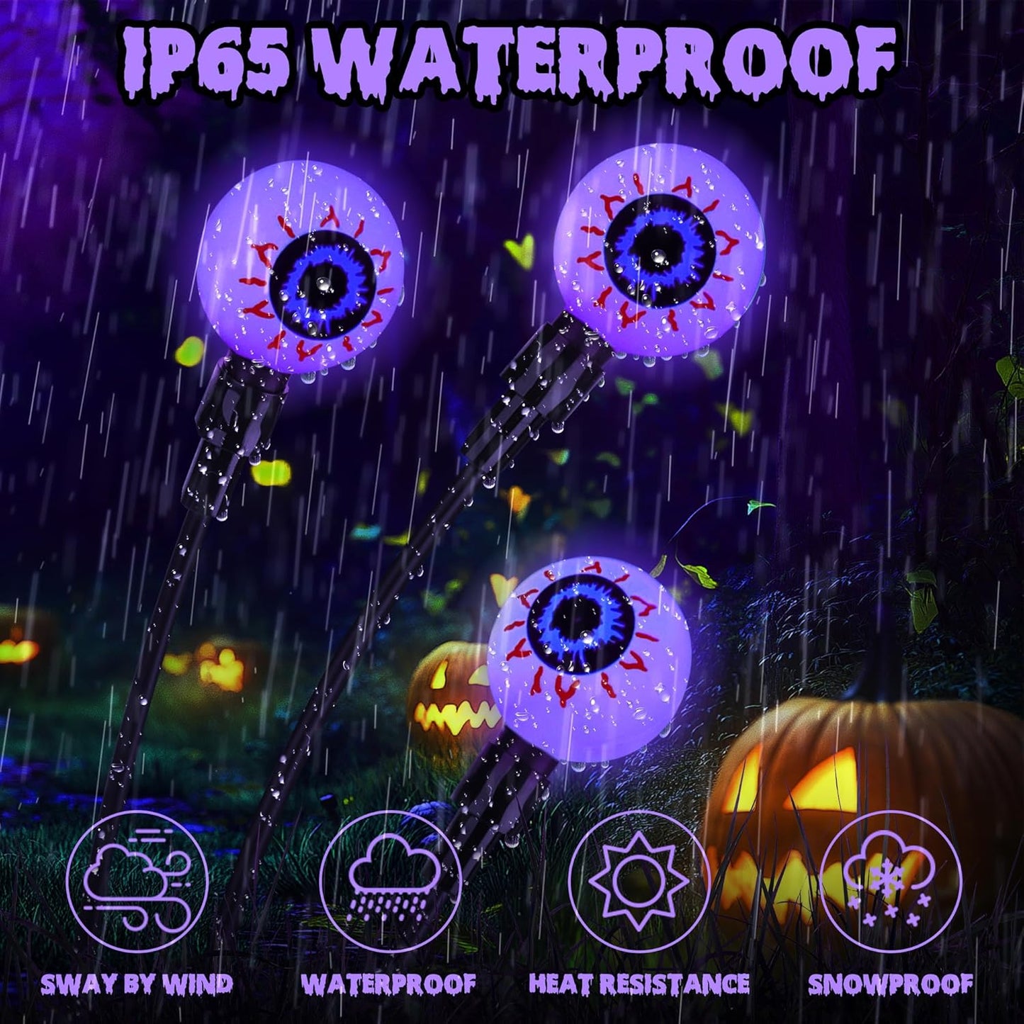 iBaycon 2 Pack 12 LED Solar Eyeball Lights, Halloween Decorations Firefly Lights Outdoor Waterproof, 2 Modes Solar Powered Swaying Light for Yard Garden Landscape Decor (Purple)