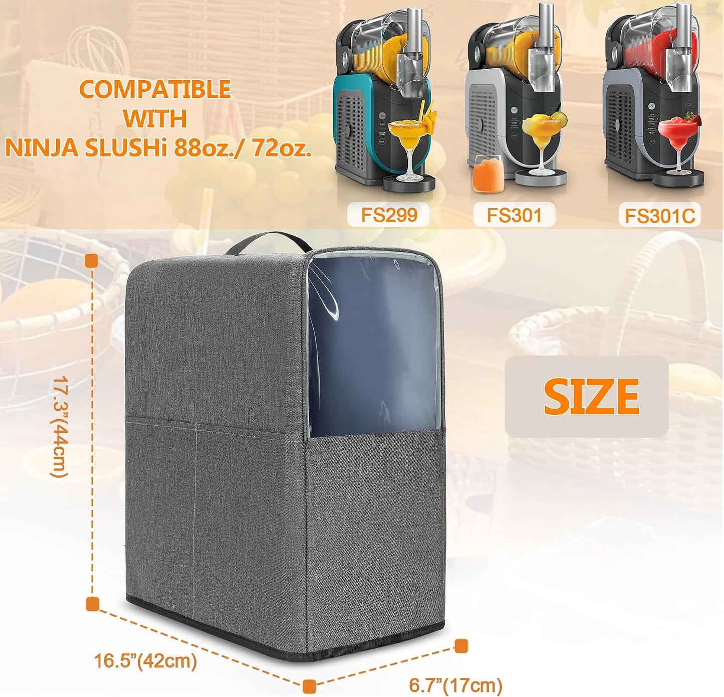 Yarwo Slushie Machine Dust Cover Compatible with Ninja Slushie Professional Frozen Drink Maker, Protective Cover with Visible Window and Pockets for FS301C/FS301/FS299 Smoothie Machine(Cover Only)