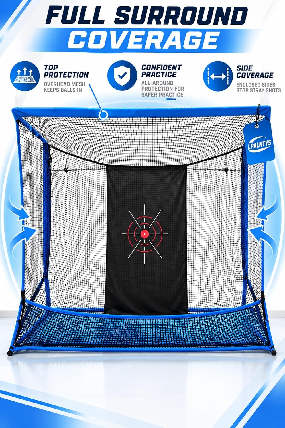 Golf Hitting Net with Extra Striking Net, 10x7ft Heavy Duty Golf Practice Net for Golfer Backyard Driving Swing, Golf Impact Net Cage Metal Frame with Storage Bag and Elevated Base (Blue)