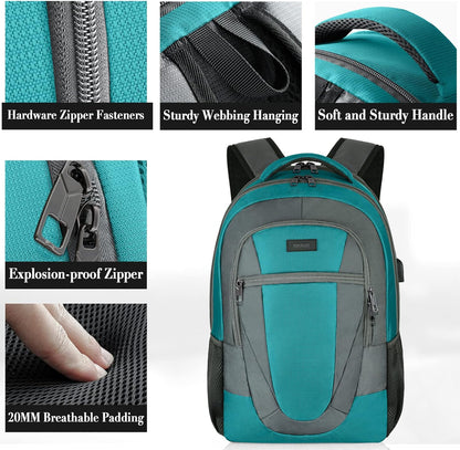 Backpack for Men and Women, School Backpacks for Teen Boys and Girls, Black Water Resistant Back Pack, Business Men Sturdy Computer Bag with USB Charging Port, Gifts