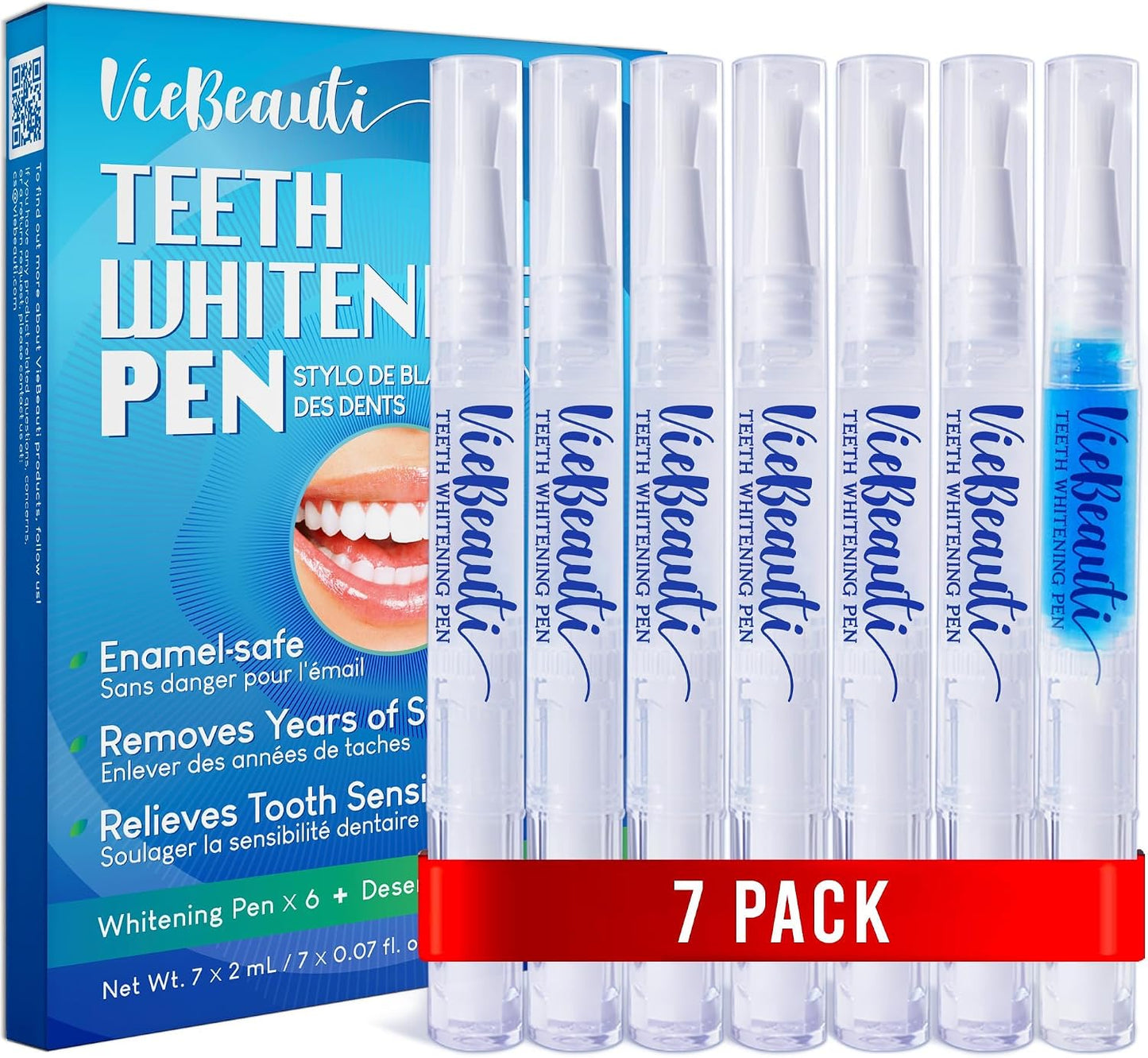 Teeth Whitening Kit with LED Light: VieBeauti Tooth Whitener for Sensitive Teeth - Removes Stains from Food Coffee Smoking Wine and Soda for a Bright Smile Coconut Flavor