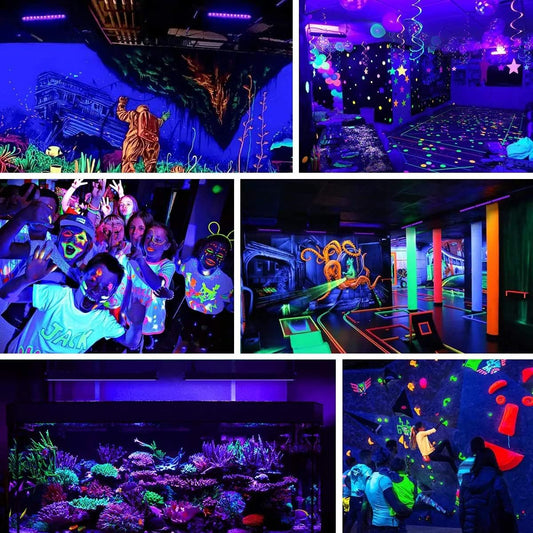 YANYCN - 4 Pack 100W Black LED Lights,Black Light with Plug and Switch,IP66 Waterproof Black Light 120V AC for Halloween Party,Glow in the Dark,Stage Light,Painting