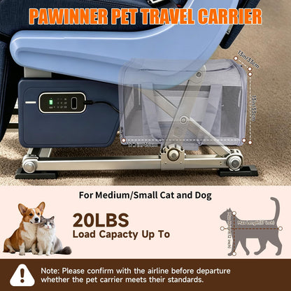 Pet Carrier Bag with Detachable Wheels for Cat or Small Dog, Grey | Travel Hand Portable Bag, Large, with Handle, Breathable Mesh, Ventilated, Airline approved, Collapsible, Locking Zipper