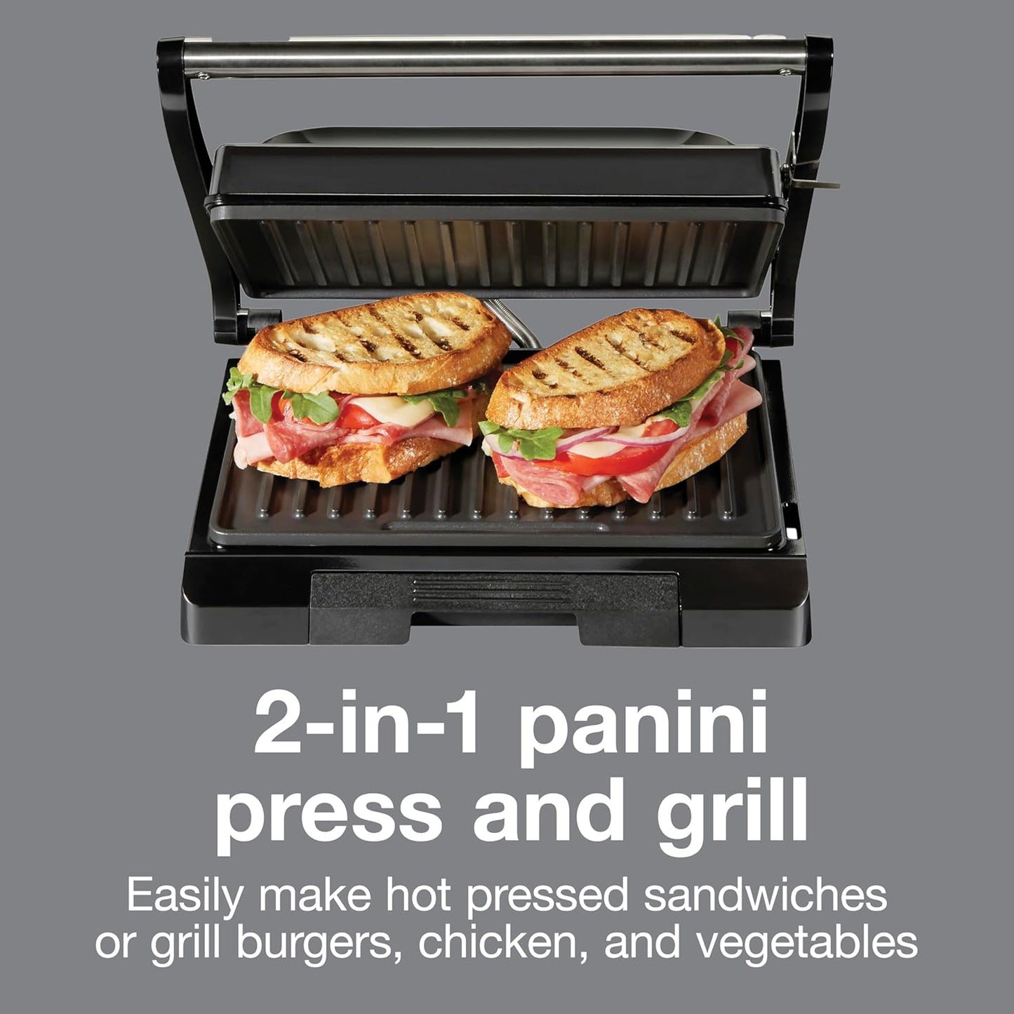 Proctor Silex 4 Serving Panini Press, Sandwich Maker and Compact Indoor Grill, Upright Storage, Easy Clean Nonstick Grids, Black (25440PS)
