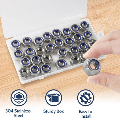 Vifmy 110 Pack 1/4"-20 Inch Lock Nuts,304 (A2-70) Stainless Steel Nylon Insert Locknuts,Standard Inch Thread Nylock Nuts for Bolts