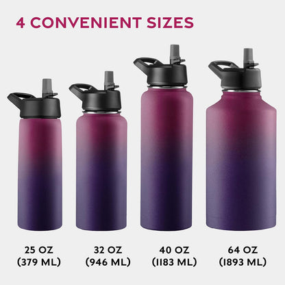 FineDine Water Bottle - Stainless Steel Insulated Water Bottle with Straw Lid, Flip Lid & Wide-Mouth Cap - Keeps Hot and Cold - 25 Oz / 739ml - Pure Pearly White