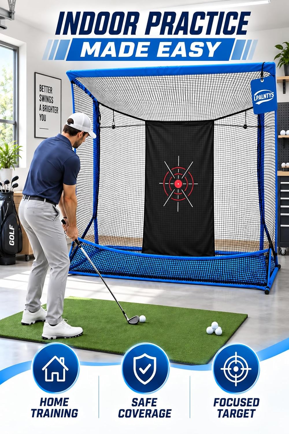 Golf Hitting Net with Extra Striking Net, 10x7ft Heavy Duty Golf Practice Net for Golfer Backyard Driving Swing, Golf Impact Net Cage Metal Frame with Storage Bag and Elevated Base (Blue)