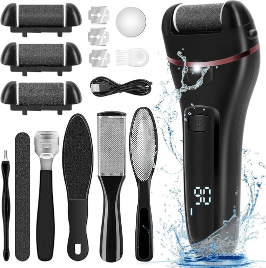 Electric Callus Remover for Feet, 2 Speed Electric Foot File, Rechargeable Foot Scrubber Pedicure kit for Cracked Heels and Dead Skin with 3 Roller Heads.