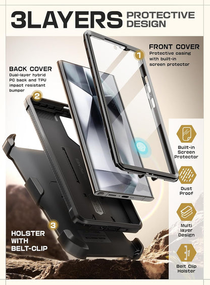 SUPCASE Unicorn Beetle Pro Case for Samsung Galaxy S23 Ultra 5G (2023), [Extra Front Frame] Full-Body Dual Layer Rugged Belt-Clip & Kickstand Case with Built-in Screen Protector (Black)