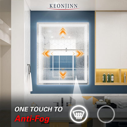 Keonjinn 40 x 24 Inch LED Mirror, Bathroom Mirror with Lights, LED Vanity Mirror, Wall Mounted Anti-Fog Dimmable Lighted Makeup Mirror for Bedroom, IP54 Waterproof (Horizontal/Vertical)