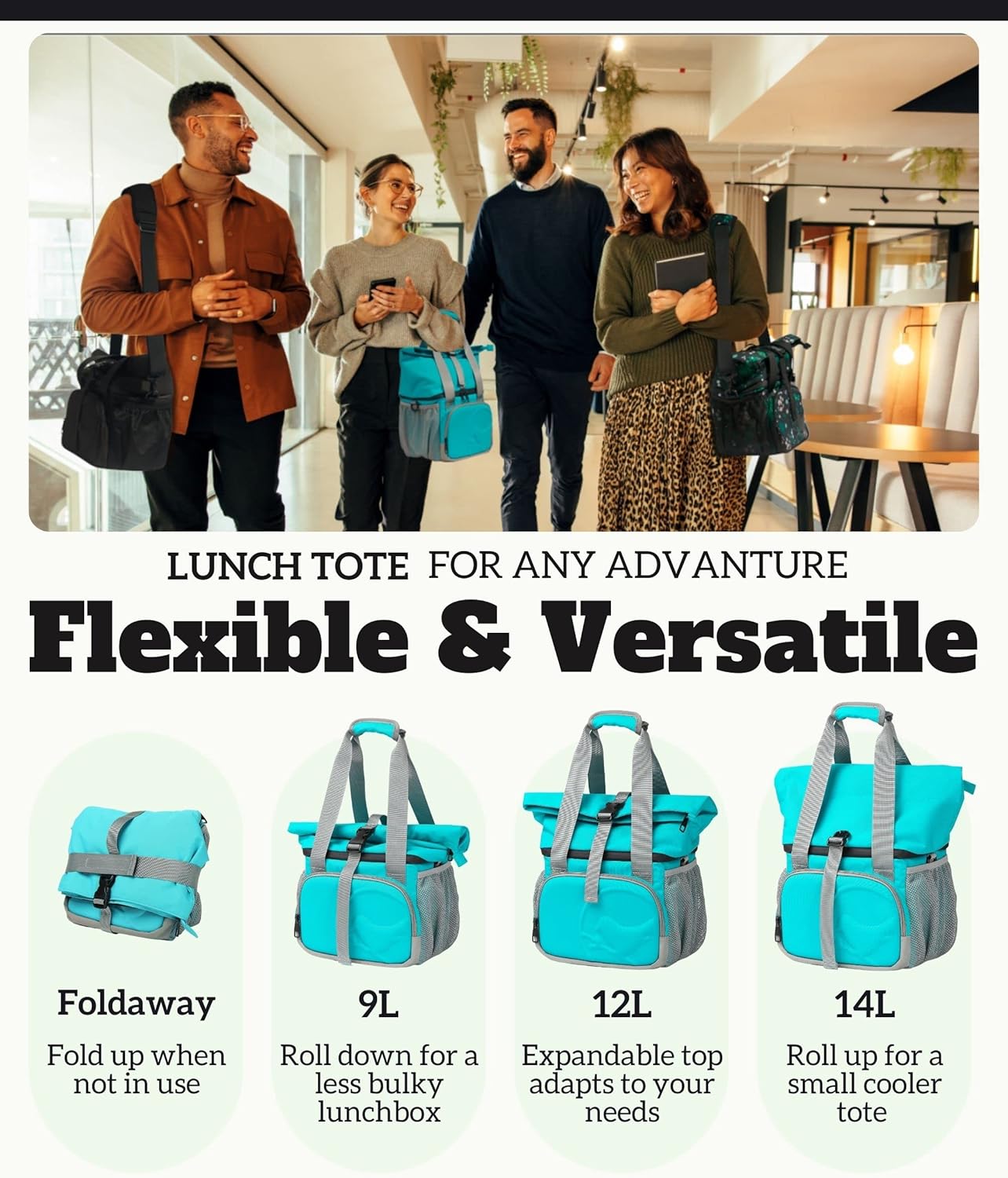 SUNNY BIRD Dual Compartment Lunch Bag Insulated Lunch Box for Women and Men (Green with Boho Strap)