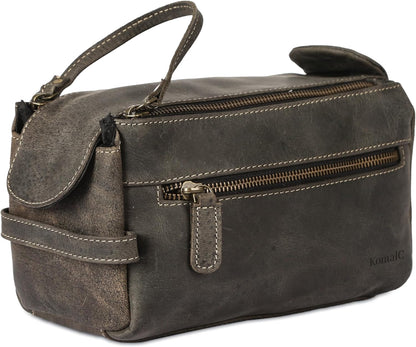 Premium Buffalo Leather Unisex Toiletry Bag Travel Dopp Kit Shaving kit (Distressed Tan)