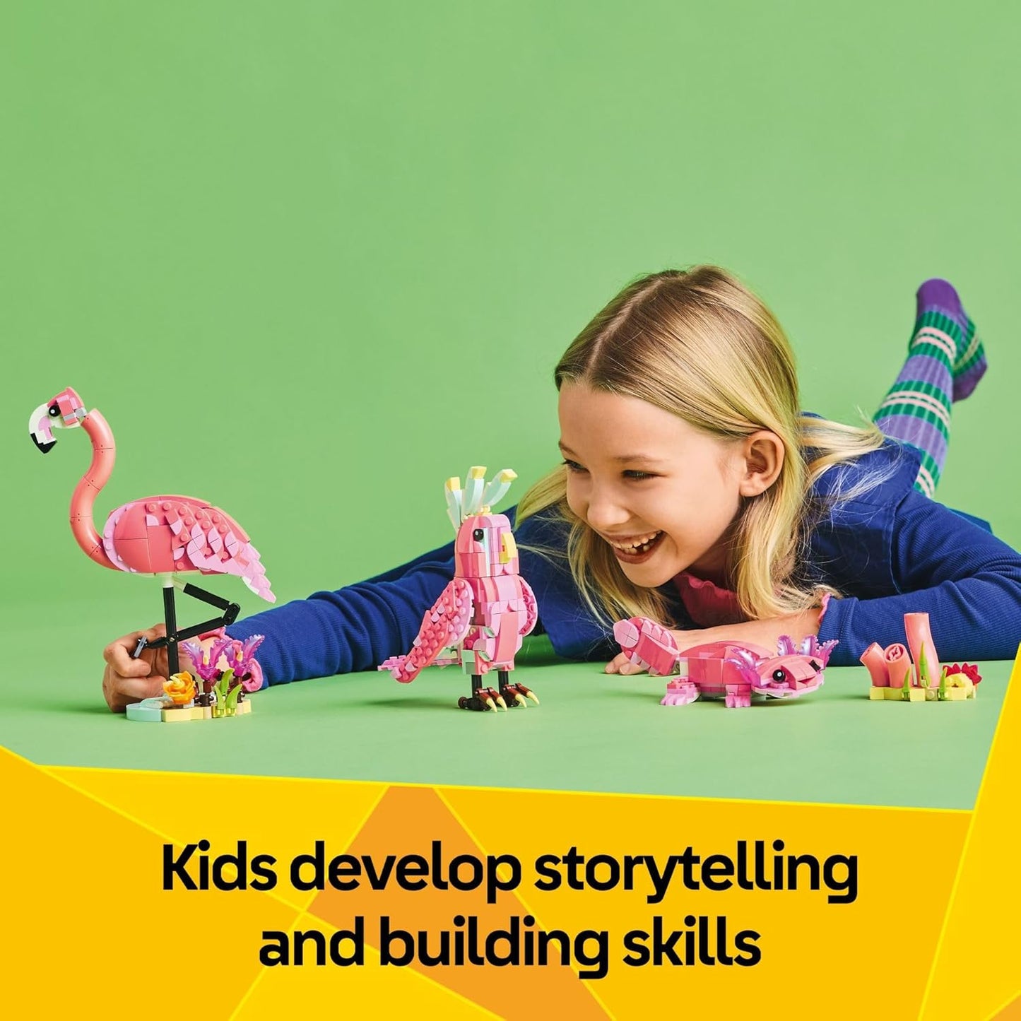LEGO Creator 3 in 1 Wild Animals: Pink Flamingo Animal Building Toy - Building Toy with 3 Building Options, Pink Flamingo, Cockatoo, or Axolotl - Learning Toy for Kids, Ages 8+- 31170