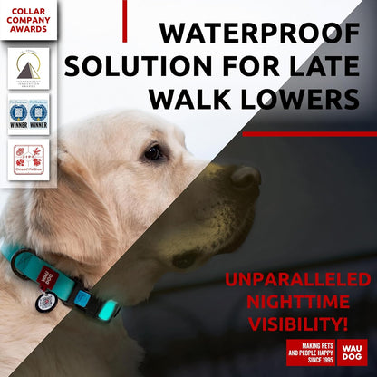 Waterproof Dog Collar - Adjustable Glow Dog Collar for Large Dogs, Small and Medium Dogs - Heavy Duty Dog Collars with Durable Metal Clasp and QR Dog Tag - Glow in The Dark Dog Collars