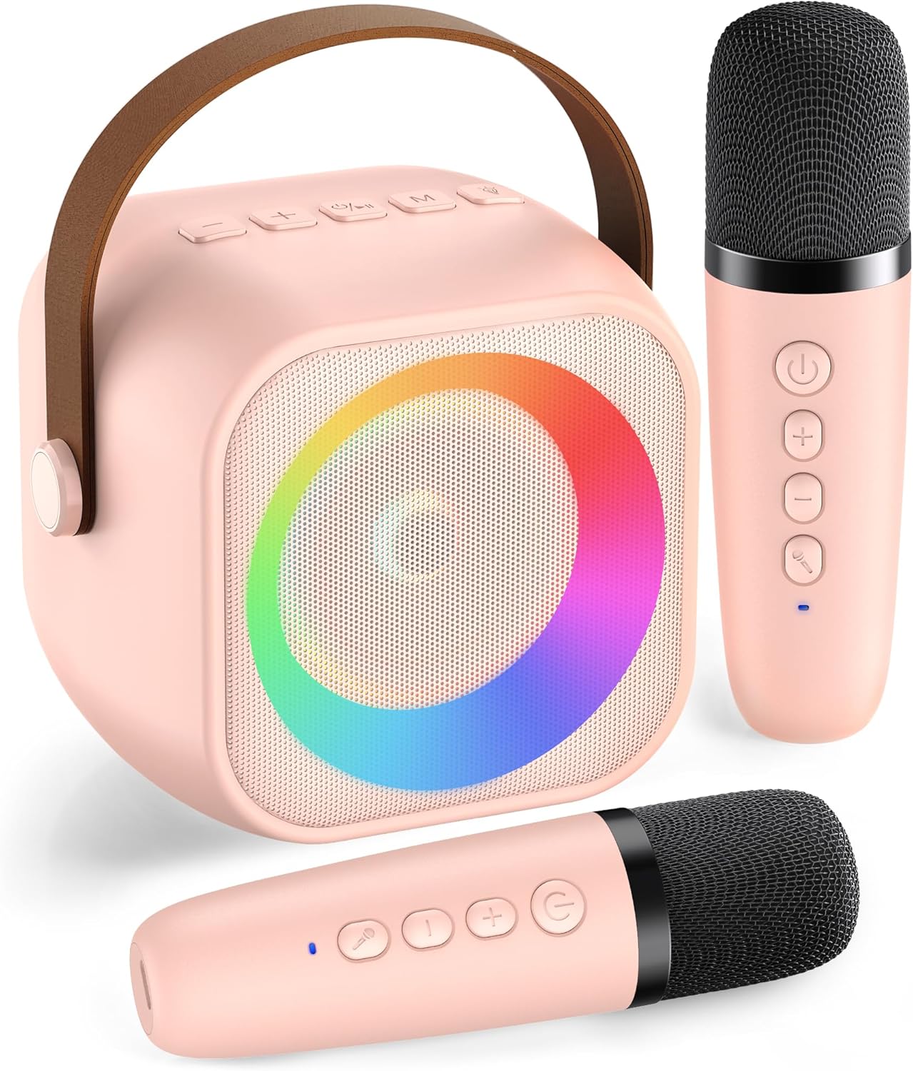 Mini Karaoke Machine：Portable Bluetooth Karaoke Microphone Singing Speaker with 2 Wireless Mic and Light Kids Adults,Christmas Birthday Gifts for Girls Boys Family Home Party(Green)