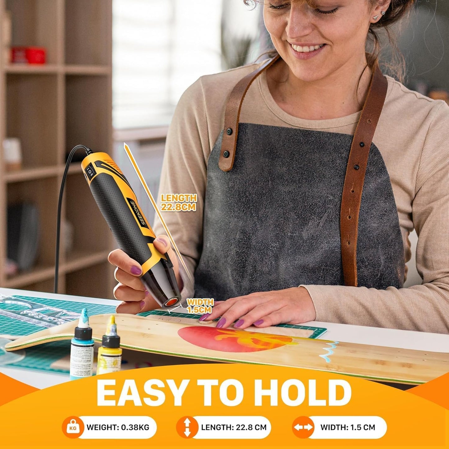 SEEKONE Mini Heat Gun, 350W 2-Temp Settings 260℃& 450℃（500℉ & 842℉） Fast Heat Hot Air Gun Tool with Reflector Nozzle and 4.9Ft Long Cable Overheat Protection for Crafting, Vinyl Wrap and Shrink Tubing