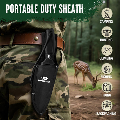 Mossy Oak Survival Hunting Knife with Sheath, 11-1/2-inch Fixed Blade Tactical Bowie Knife, Premium Stainless Steel Blade for Camping, Outdoor, Bushcraft