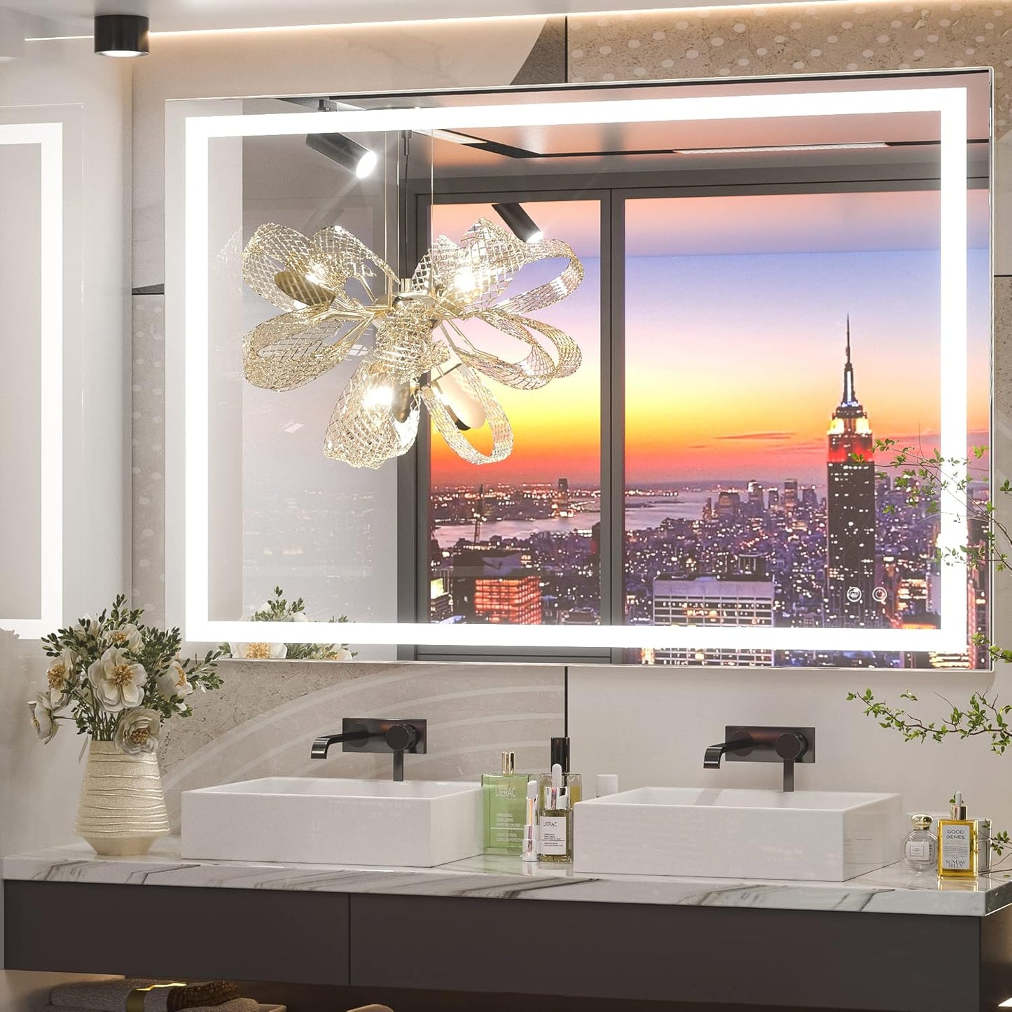 TETOTE 36 x 28 Bathroom LED Mirror Bedroom LED Mirror Fashion Style Vanity Makeup Mirror Dimmable Anti-Fog Wall Mounted Birthday Gift Housewarming Gift Wedding Gift