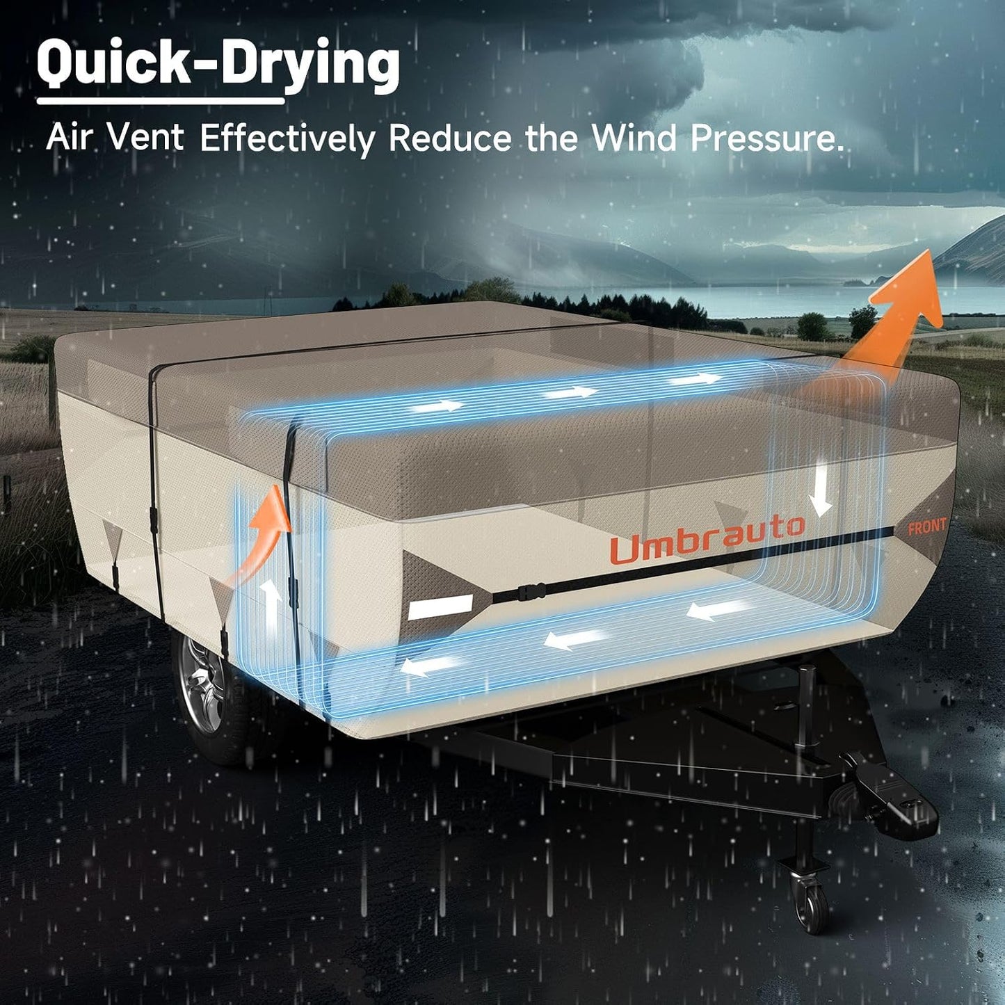 Umbrauto Pop Up Camper Cover for 10'-12' Folding Tent Trailer – Upgraded 9-Layers Top, Waterproof, Windproof, Sun-Resistant, Heavy-Duty Cover for All-Weather Winter Snow Protection