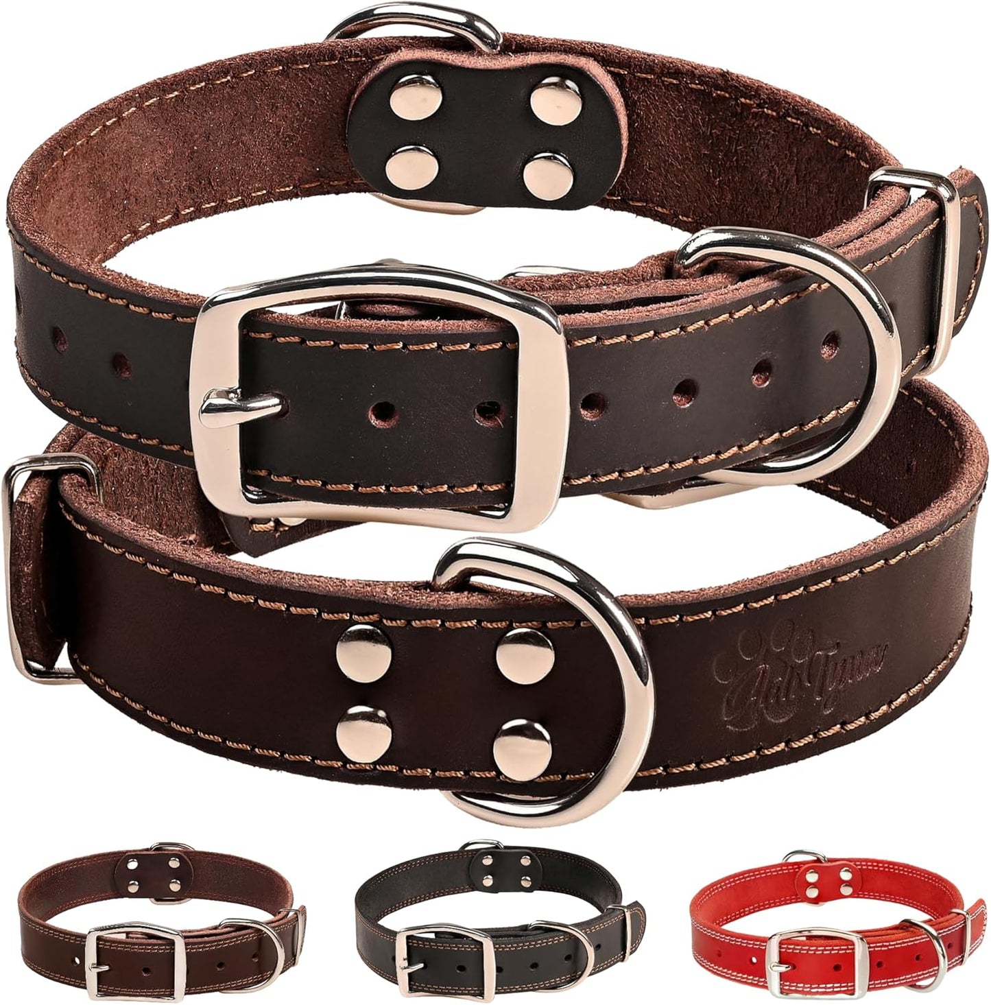 ADITYNA Heavy-Duty Leather Dog Collar for Medium Dogs - Soft and Strong, 100% Genuine Leather - Collier Pour Chien (Medium: Fit 13" - 20" Neck, Brown)