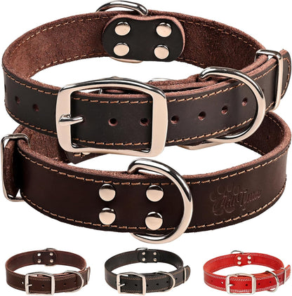 ADITYNA Heavy-Duty Leather Dog Collar for Medium Dogs - Soft and Strong, 100% Genuine Leather - Collier Pour Chien (Medium: Fit 13" - 20" Neck, Brown)