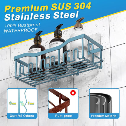 EUDELE 5-Pack Rustproof Stainless Steel Shower Caddy – No Drill Adhesive Bathroom Organizer with Large Capacity, Spacious Shower Shelves for Inside Shower, Kitchen & Home Decor Storage