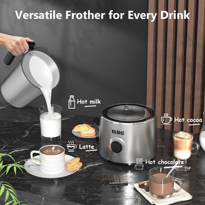 YASHE Milk Frother, 8.1 oz/240ml Milk Frother and Steamer, 4-in-1 Electric Milk Frother, Milk Steamer and Frother for Latte, Stainless Steel Milk Steamer, Easy Clean, Dense Velvety Foam
