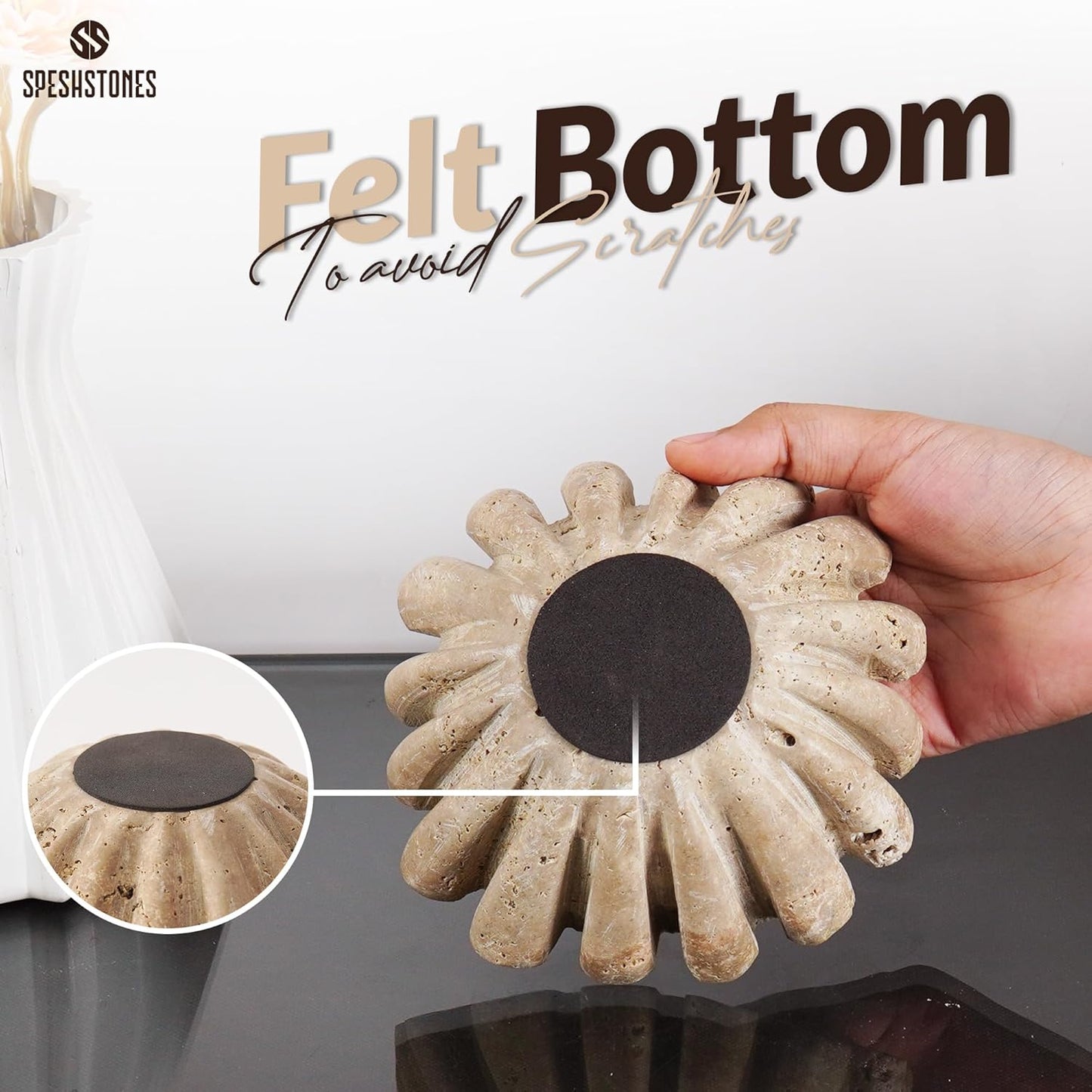 Handmade Travertine Decorative Bowl | Ruffle Stone Bowl | Scalloped Key Bowl | Entryway Accent Bowl | Table Centerpiece Bowl