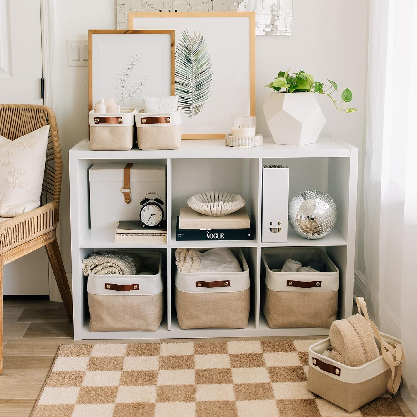 OrganiHaus Large Fabric Storage Baskets for Shelves 3 Pack, 15x11in Closet Storage Bins for Shelves, Cloth Baskets, Fabric Storage Cubes, Linen Closet Organizers, Fabric Basket, White Basket