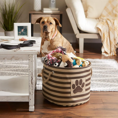 DII Bone Dry RoundSmall Pet Toy and Accessory Storage Bin, 12"(Dia) x9(H), Collapsible Organizer Storage Basket for Home Decor, Pet Toy, Blankets, Leashes and Food-Gray Stripes