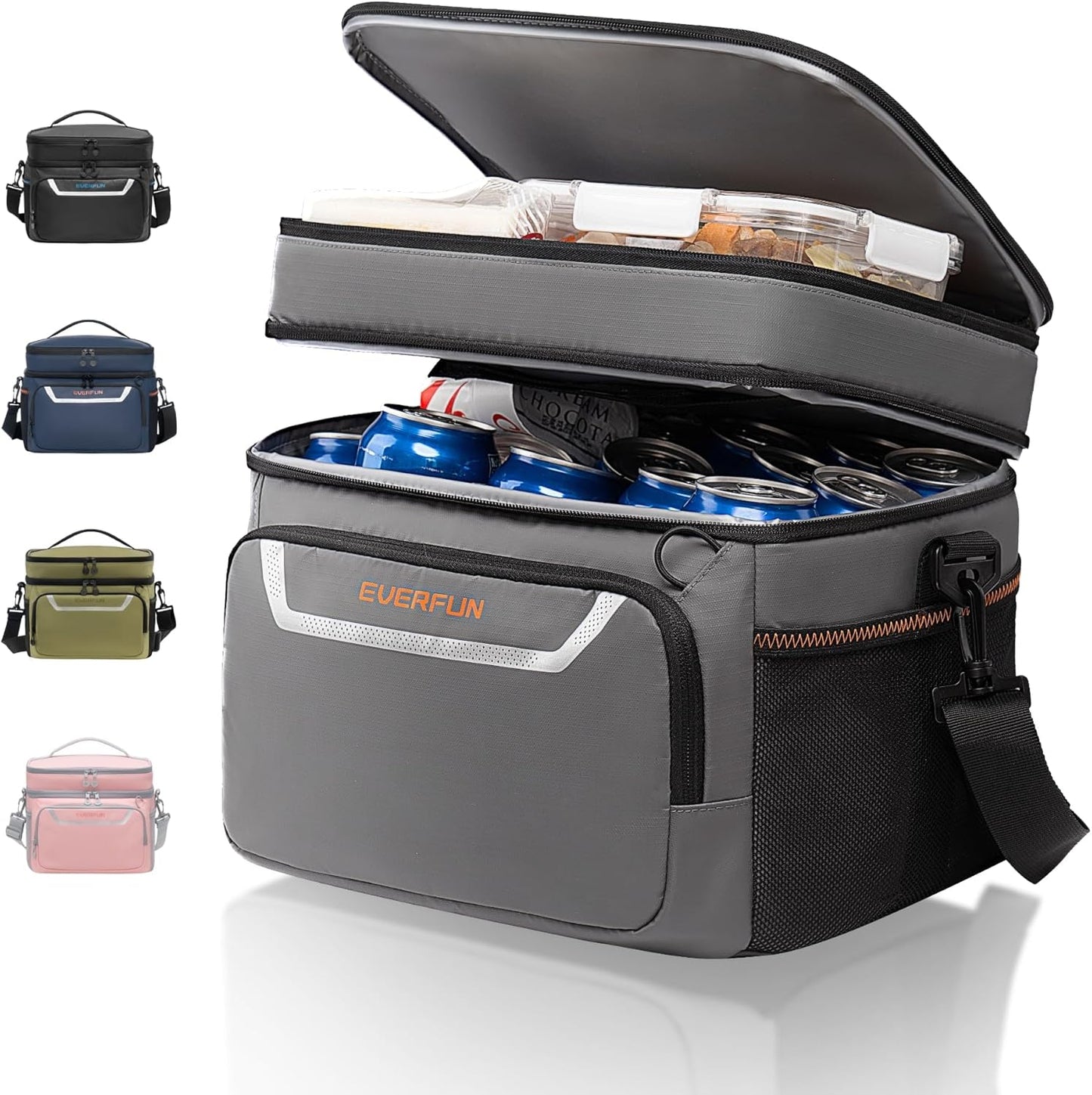 EVERFUN Cooler Bag Insulated Beach Cooler Lunch Bag Box for Men Women Dual Compartments Collapsible Waterproof Leak-Proof for Travel Work Picnic