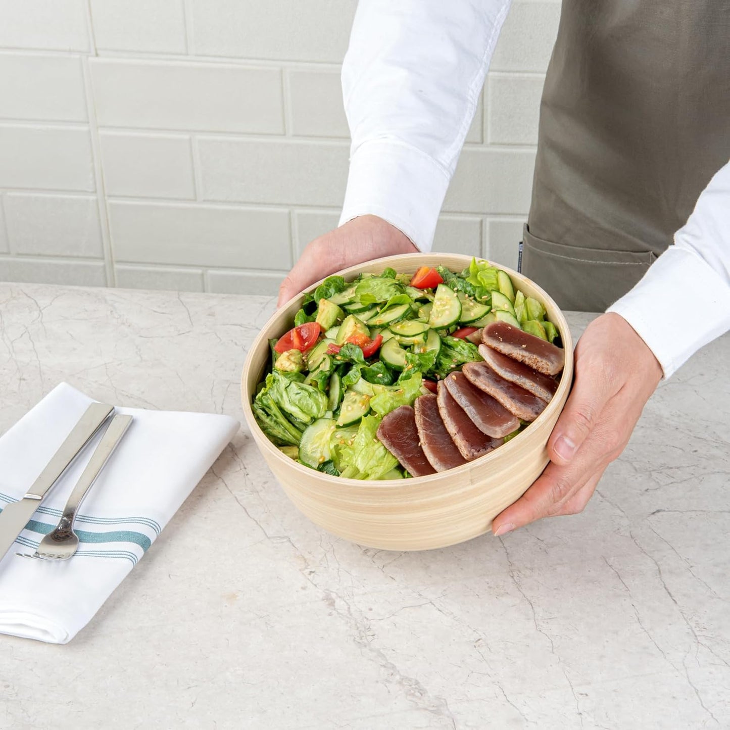 Restaurantware-Bambuddha 15 Ounce Small Salad Bowl, 1 Heavy-Duty Round Salad Bowl - Sustainable, Reusable, Black Bamboo Serving Dish, for Serving Salads, Fruits, and Appetizers