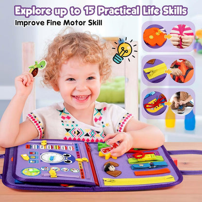 Winblo Toddler Busy Board - Montessori Toys for Toddler Girl Birthday Gift, Educational Learning Sensory Busy Book for Girls, Airplane Car Travel Activities Toy for Toddlers