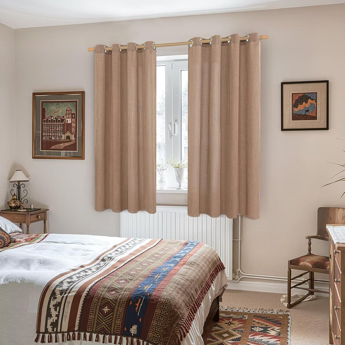 YoungsTex Natural Linen Curtains 84 Inch Long for Living Room Bedroom Grommet Top Light Filtering Privacy Linen Textured Window Semi Sheer Drapes, 2 Panels, 52x84 Inch, Natural