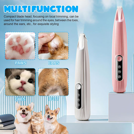DoggyKings Pet Paw Trimmer 2Pack, 3 in 1 Electric Dog Trimmer, Rechargeable Waterproof with LED Light for Trimming Dog's Hair Around Paws, Eyes Ears Face Feet, with Nail Clippers, Grooming Brush - PuriLite