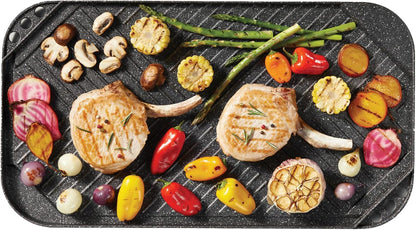 Starfrit The Rock 50x28cm (19.7" x 11") Non-Stick Reversible Grill & Griddle - Durable Forged Aluminum - Oven Safe - PFOA Free - Easy to Clean - Black