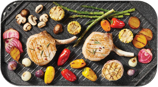 Starfrit The Rock 50x28cm (19.7" x 11") Non-Stick Reversible Grill & Griddle - Durable Forged Aluminum - Oven Safe - PFOA Free - Easy to Clean - Black