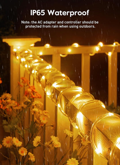 Minetom Solar String Lights Outdoor Waterproof, 72FT 200 LED Rope Lights with 8 Lighting Modes, Solar Christmas Outdoor Lights for Patio Garden Yard Porch Wedding Party Decoration, Warm White