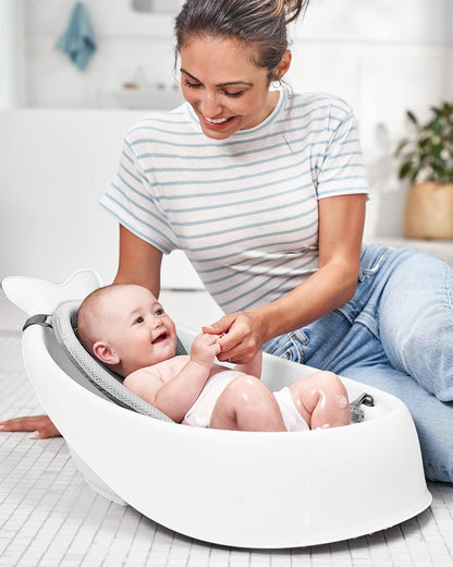 Skip Hop Baby Bath Tub, 3-Stage Smart Sling Tub, Moby, White - PuriLite